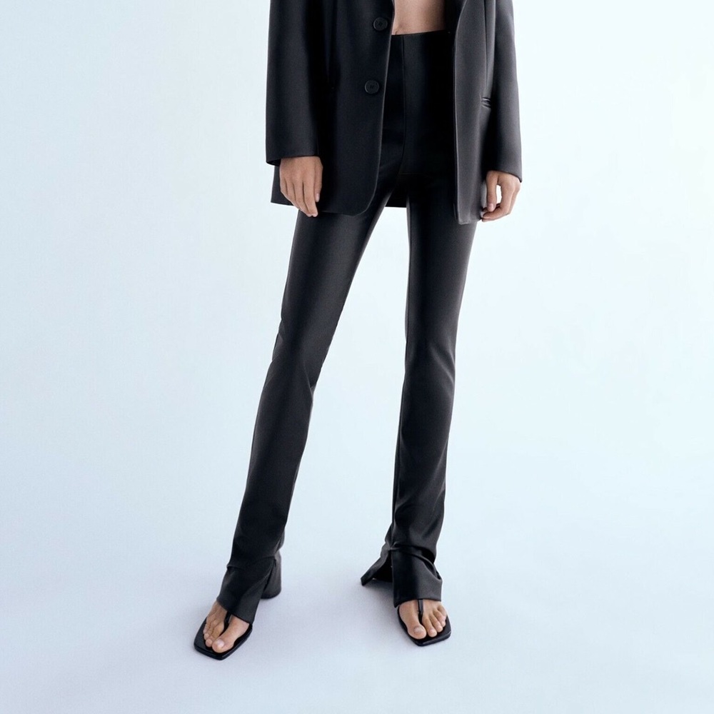 Zara Women Extra Long Faux Leather Leggings